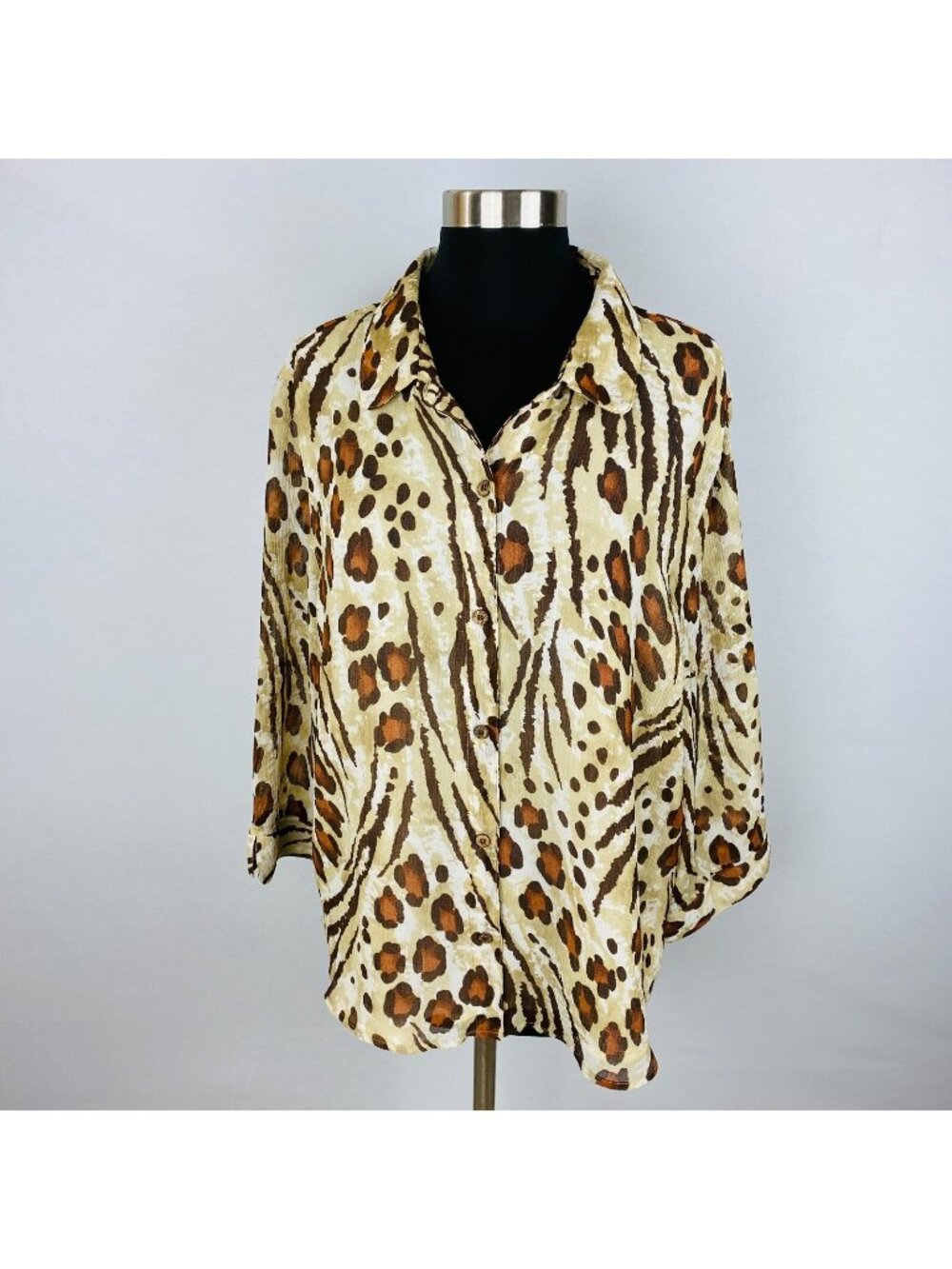 Alfred Dunner Leopard Animal Print Button Down Collared Women's Plus 18 Top